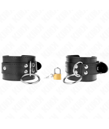 KINK - MUÑEQUERAS CON BLOQUEO DE CANDADO EN ANILLAS NEGRO AJUSTABLE 20-28 CM X 5.5 CM