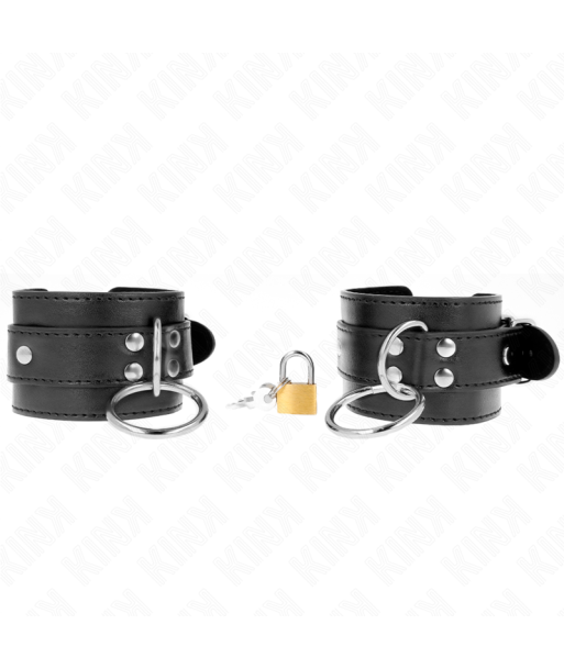 KINK - MUÑEQUERAS CON BLOQUEO DE CANDADO EN ANILLAS NEGRO AJUSTABLE 20-28 CM X 5.5 CM KINK - MUÑEQUERAS CON BLOQUEO DE CANDADO EN ANILLAS NEGRO AJUSTABLE 20-28 CM X 5.5 CM