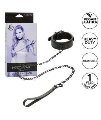 CALEXOTICS - NOCTURNAL COLLAR Y CORREA CUERO AJUSTABLE NEGRO