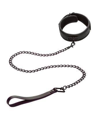 CALEXOTICS - NOCTURNAL COLLAR Y CORREA CUERO AJUSTABLE NEGRO