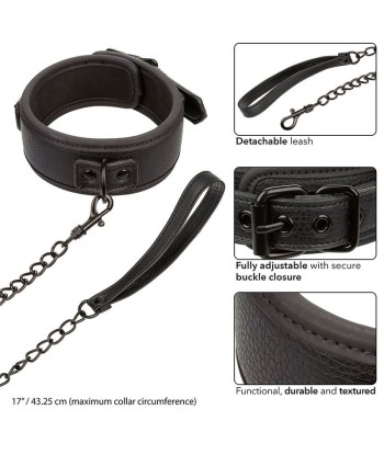 CALEXOTICS - NOCTURNAL COLLAR Y CORREA CUERO AJUSTABLE NEGRO