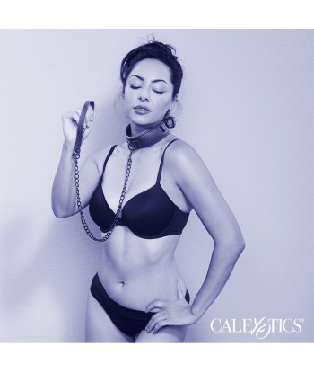 CALEXOTICS - NOCTURNAL COLLAR Y CORREA CUERO AJUSTABLE NEGRO