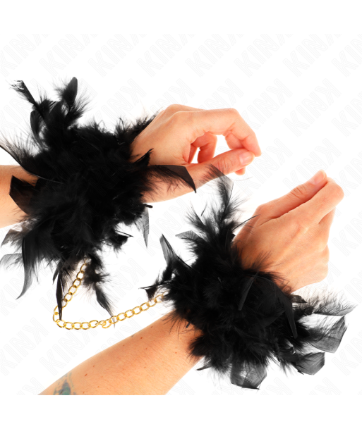 KINK - ESPOSAS DE PLUMAS NEGRO CON CADENA DORADA MODELO 1 KINK - ESPOSAS DE PLUMAS NEGRO CON CADENA DORADA MODELO 1