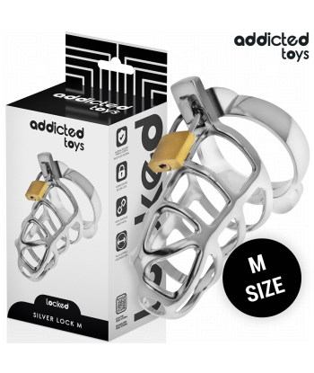 ADDICTED TOYS LOCKED - SILVER LOCK JAULA PARA PENE DE METAL TALLA M