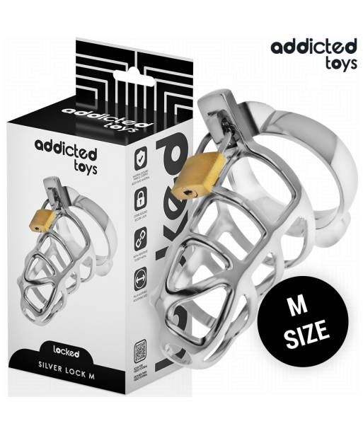 ADDICTED TOYS LOCKED - SILVER LOCK JAULA PARA PENE DE METAL TALLA M