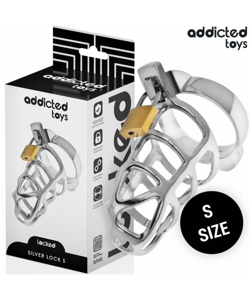 ADDICTED TOYS LOCKED - SILVER LOCK JAULA PARA PENE DE METAL TALLA S
