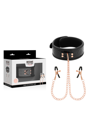 BEGME - BLACK EDITION COLLAR CON CADENAS Y PINZAS PEZONES CON FORRO DE NEOPRENO