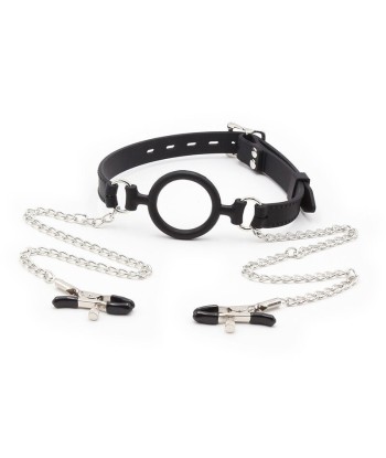OHMAMA FETISH - MORDAZA DE ANILLA CON CADENAS Y PINZAS PEZONES