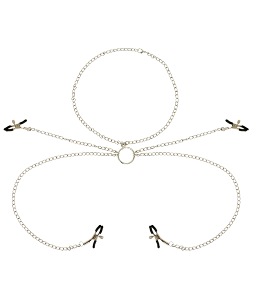 OHMAMA FETISH - 4 PINZAS PEZONES CON COLLAR DE CADENAS