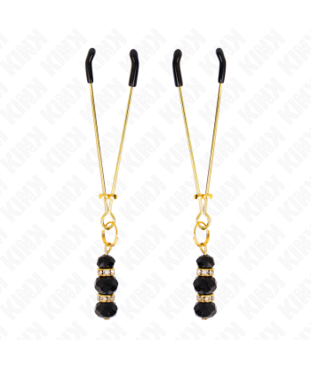 KINK - PINZAS PARA PEZONES DORADA FINA CON TRIPLE BOLA DE VIDRIO NEGRO 7 CM