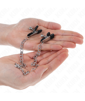 KINK - PINZAS PARA PEZONES PLANAS NEGRO CON CADENA PLATEADO 34 CM