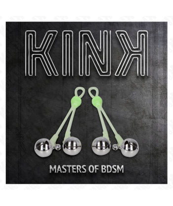 KINK - PINZAS PARA PEZONES LUMINOSAS FORMA CALABERA CON CASCABEL SONORO AJUSTABLE VERDE - PLATEADO