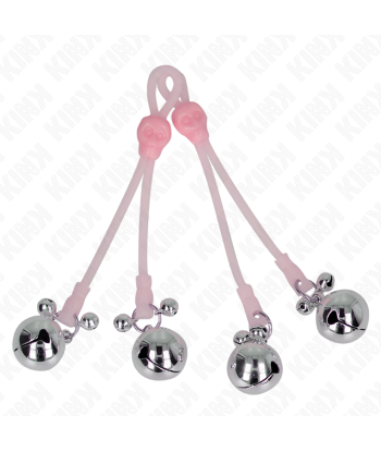 KINK - PINZAS PARA PEZONES LUMINOSAS FORMA CALABERA CON CASCABEL SONORO AJUSTABLE ROSA - PLATEADO