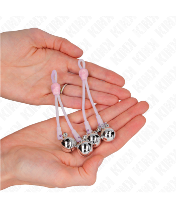 KINK - PINZAS PARA PEZONES LUMINOSAS FORMA CALABERA CON CASCABEL SONORO AJUSTABLE ROSA - PLATEADO