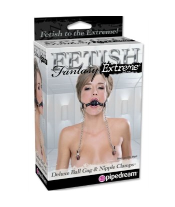 FETISH FANTASY EXTREME - MORDAZA DELUXE CON PINZAS PEZONES CON CADENAS