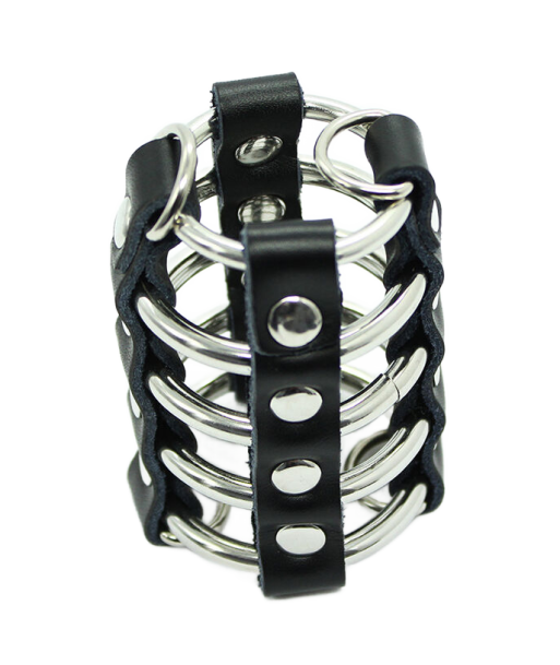 OHMAMA FETISH - JAULA PENE CON ANILLAS METALICAS Y CORREAS PIEL