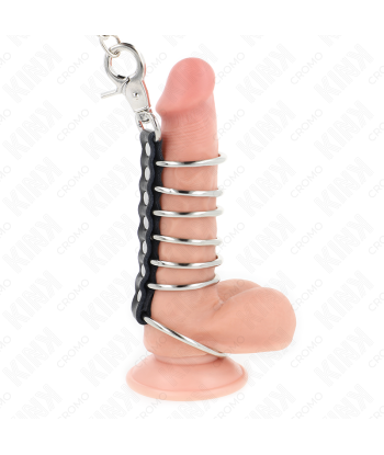 KINK - 7 ANILLOS PENE METAL 3.8 CM A 5 CM CONECTADOS CON POLIPIEL Y CADENA METAL 100 CM