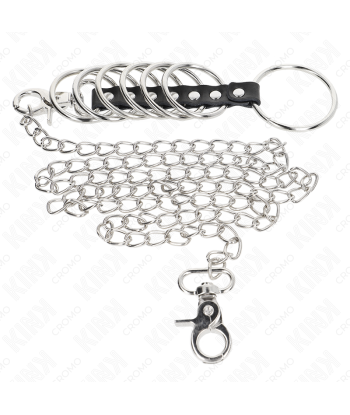 KINK - 7 ANILLOS PENE METAL 3.8 CM A 5 CM CONECTADOS CON POLIPIEL Y CADENA METAL 100 CM