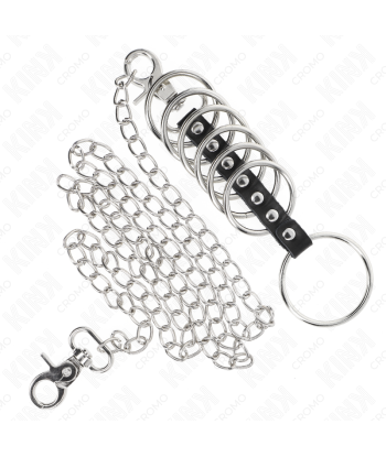 KINK - 7 ANILLOS PENE METAL 3.8 CM A 5 CM CONECTADOS CON POLIPIEL Y CADENA METAL 100 CM