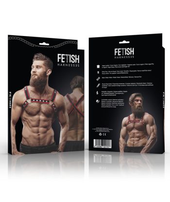 FETISH SUBMISSIVE ATTITUDE - ARNÉS BULLDOG ECOPIEL PECHO HOMBRE NEGRO-ROJO