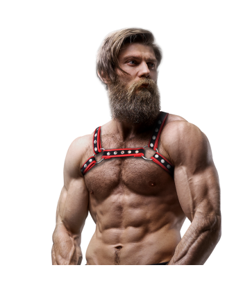 FETISH SUBMISSIVE ATTITUDE - ARNÉS BULLDOG ECOPIEL PECHO HOMBRE NEGRO-ROJO