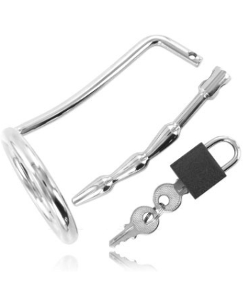 METAL HARD - ANILLO TESTÍCULOS CON PLUG URETRA CASTIDAD