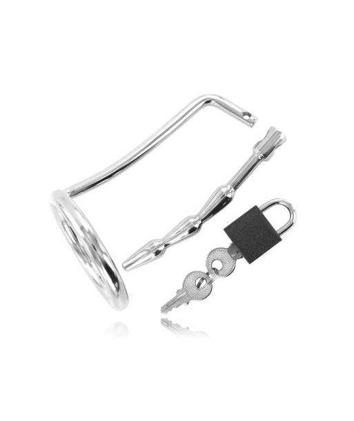 METAL HARD - ANILLO TESTÍCULOS CON PLUG URETRA CASTIDAD