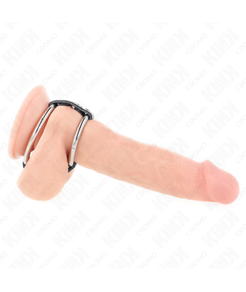 KINK - ANILLO PENE METAL DOBLE 3.8 CM A 5 CM CONECTADOS CON CUERO
