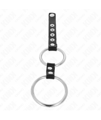 KINK - ANILLO PENE METAL DOBLE 3.8 CM A 5 CM CONECTADOS CON CUERO