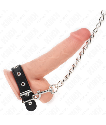KINK - ANILLO PENE CUERO CON CORREA 21.5 X 2 CM Y CADENA METAL 60 CM