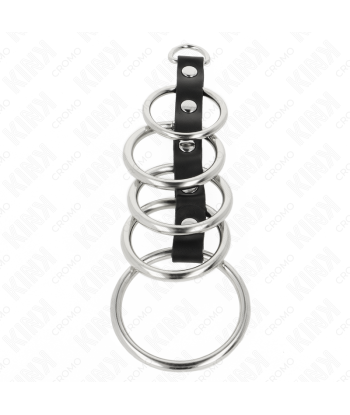 KINK - 5 ANILLOS PENE METAL 3.2 CM A 5 CM CONECTADOS POR POLIPIEL