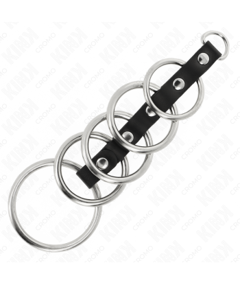 KINK - 5 ANILLOS PENE METAL 3.2 CM A 5 CM CONECTADOS POR POLIPIEL