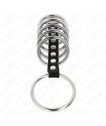 KINK - 7 ANILLOS PENE METAL 3.2 CM A 5 CM CONECTADOS POR POLIPIEL