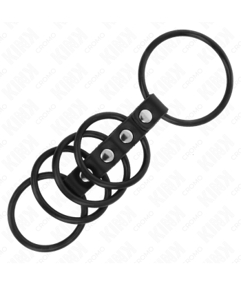 KINK - 5 ANILLOS PENE SILICONA 3.8 CM A 4.8 CM CONECTADOS POR CUERO