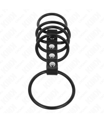 KINK - 5 ANILLOS PENE SILICONA 3.8 CM A 4.8 CM CONECTADOS POR CUERO