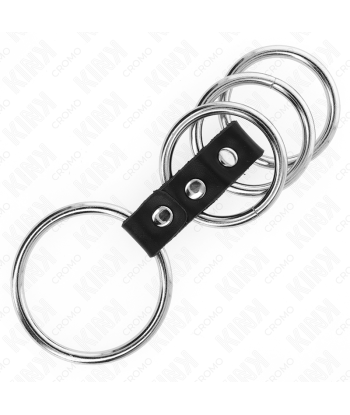 KINK - 4 ANILLOS PENE METAL 3.7 CM A 5 CM CONECTADOS POR CUERO