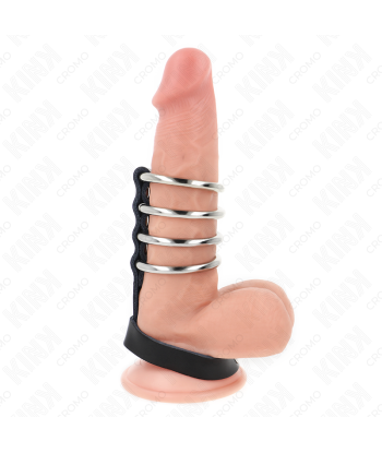 KINK - 4 ANILLOS PENE METAL 3.8 CM CONECTADOS CON CORREA DE CUERO 22 X 1.5 CM Y CIERRE A PRESIÓN