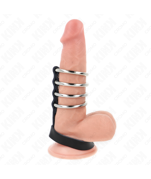 KINK - 4 ANILLOS PENE METAL 3.8 CM CONECTADOS CON CORREA DE CUERO 22 X 1.5 CM Y CIERRE A PRESIÓN