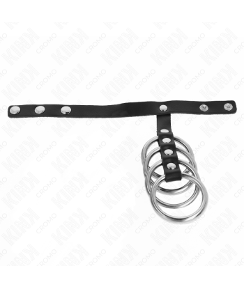 KINK - 4 ANILLOS PENE METAL 3.8 CM CONECTADOS CON CORREA DE CUERO 22 X 1.5 CM Y CIERRE A PRESIÓN