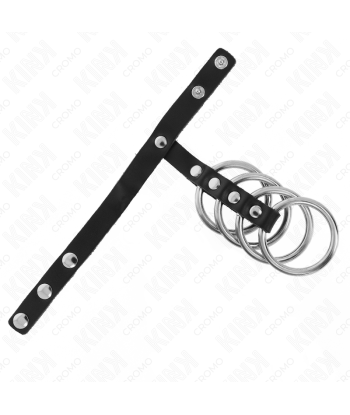 KINK - 4 ANILLOS PENE METAL 3.8 CM CONECTADOS CON CORREA DE CUERO 22 X 1.5 CM Y CIERRE A PRESIÓN