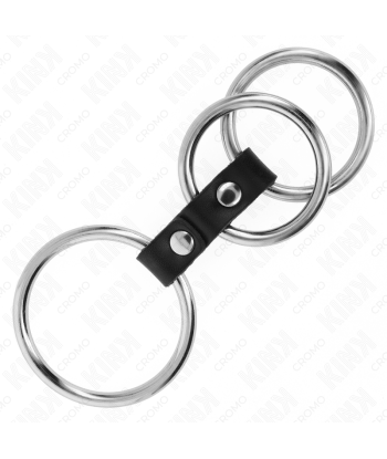 KINK - ANILLO PENE TRIPLE METAL 3.7 CM A 5 CM CONECTADOS CON CUERO