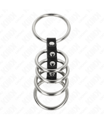 KINK - 5 ANILLOS PENE 3.7 CM A 5 CM METAL CONECTADOS POR CUERO