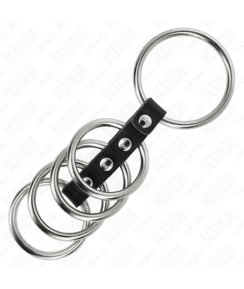 KINK - 5 ANILLOS PENE 3.7 CM A 5 CM METAL CONECTADOS POR CUERO
