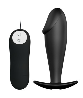 PRETTY LOVE - PLUG ANAL SILICONA FORMA PENE Y 12 MODOS VIBRACIÓN NEGRO