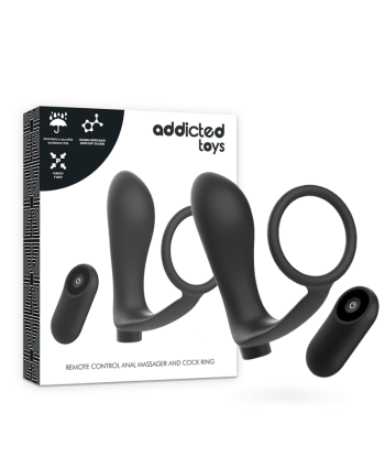 ADDICTED TOYS - ANILLA PENE CON PLUG ANAL CONTROL REMOTO NEGRO RECARGABLE