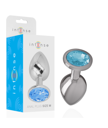 INTENSE - PLUG ANAL METAL ALUMINIO CON CRISTAL AZUL TALLA M