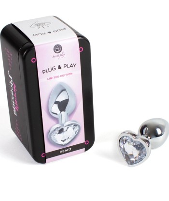 SECRETPLAY - METAL BUTT PLUG CORAZÓN TRANSPARENTE TALLA S 7 CM