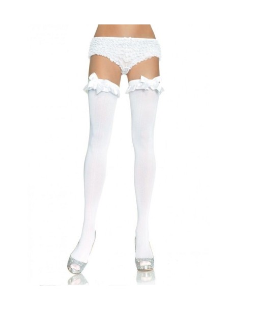 LEG AVENUE - MEDIAS OPACAS BLANCO CON ACABADO EN VOLANTE Y LAZO LEG AVENUE - MEDIAS OPACAS BLANCO CON ACABADO EN VOLANTE Y LAZO