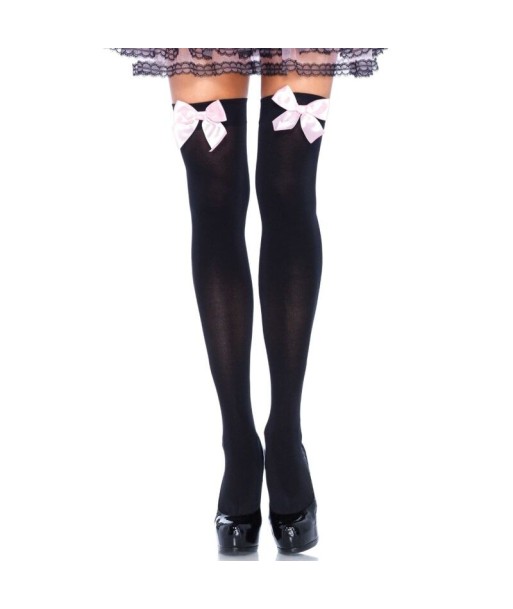 LEG AVENUE - MEDIAS ALTAS NEGRAS CON LACITO ROSA TALLA ÚNICA LEG AVENUE - MEDIAS ALTAS NEGRAS CON LACITO ROSA TALLA ÚNICA