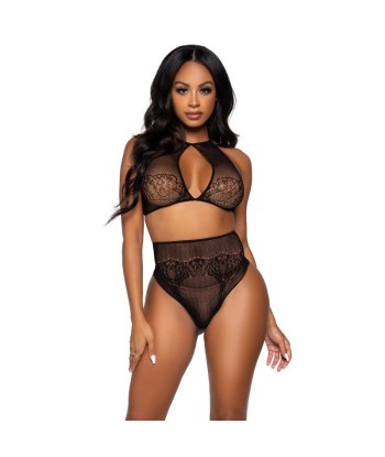 LEG AVENUE - SET DOS PIEZAS TOP CORTO CUELLO HALTER Y TANGA TALLA ÚNICA